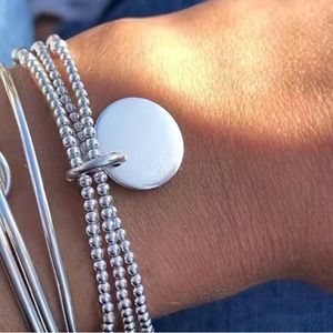 🩷 5/$25 Silver Multilayer 3 Strand Beaded Ball Bracelet With Round Coin Charm